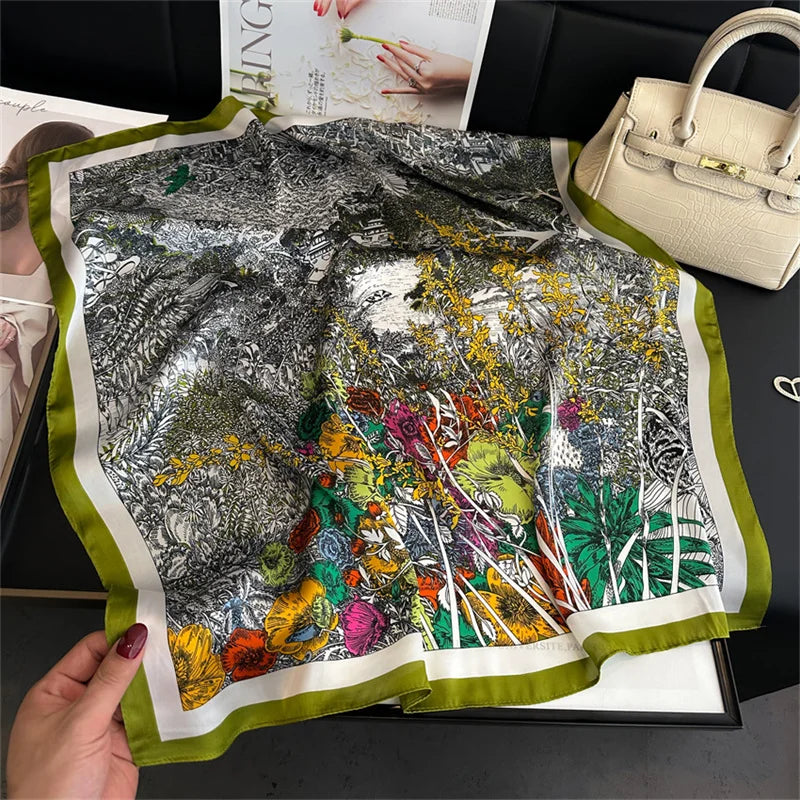 70X70cm Women Fashion Printed Pashmina Silk Bandana Shawl Wrap Scarves