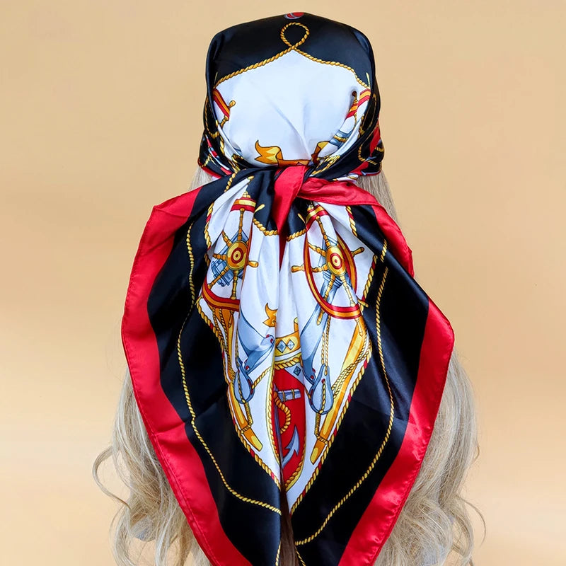 90cm Women Four Seasons Square Silk Satin Bandana Wrap Shawl Scarves Scarfs