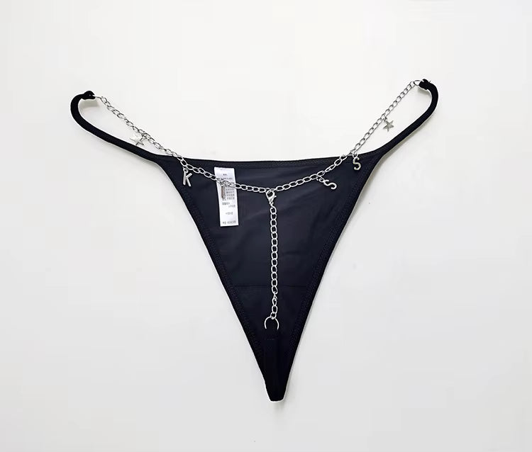 Women Letter Diamond Rhinestones G-String Briefs Underwear Low Waist Thong Panties