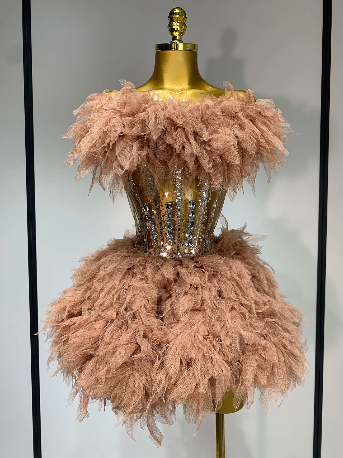Sexy Strapless Mesh Two Pieces Celebrity Night Party Prom Birthday Dress