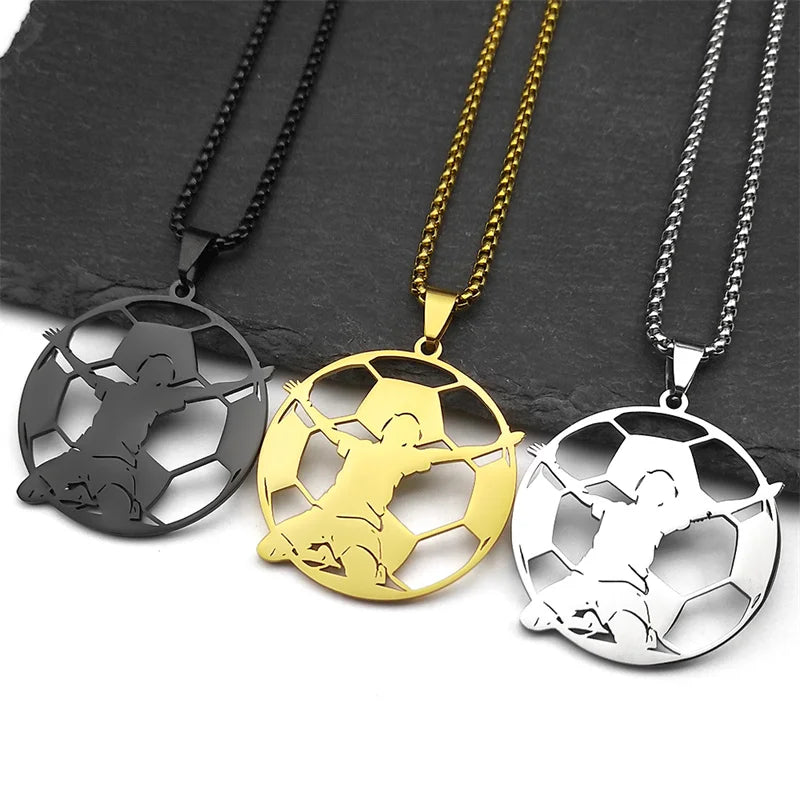 Women Men Soccer Football Goalkeeper Stainless Steel Gold Silver Color Sports Spirit Chain Necklace Pendant
