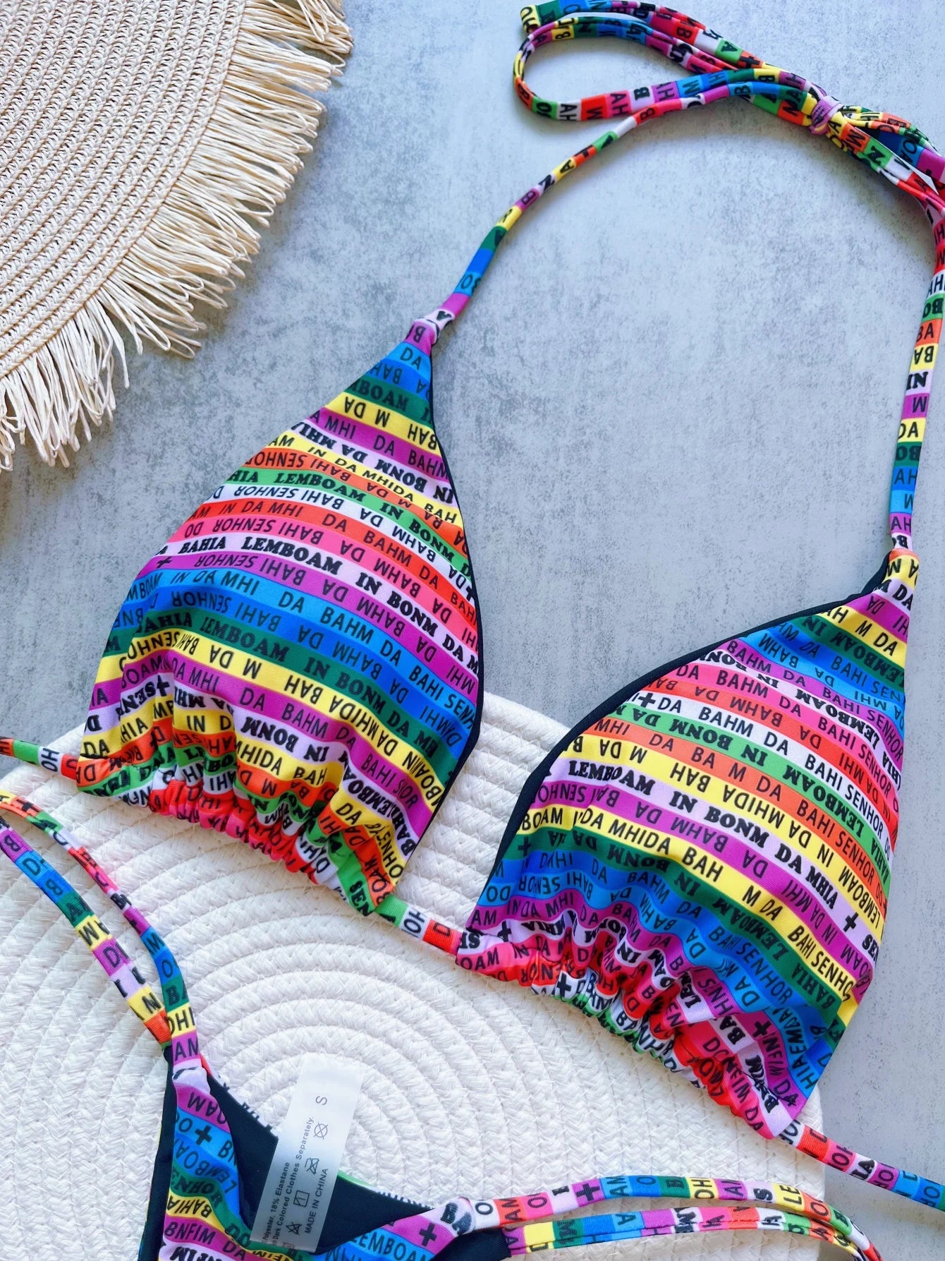 Sexy Printed Letters Colorful Mini Thong Bikini Swimwear Two-pieces Bikini Bathing Suit