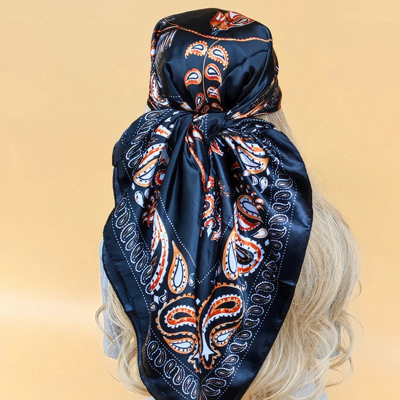 90cm Women Fashion Four Seasons Square Silk Satin Bandana Wrap Shawl Scarves Scarfs