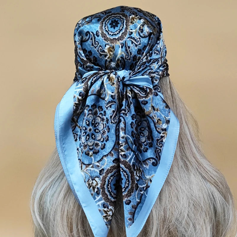 90cm Women Four Seasons Square Silk Satin Bandana Wrap Shawl Scarves Scarfs SRk3