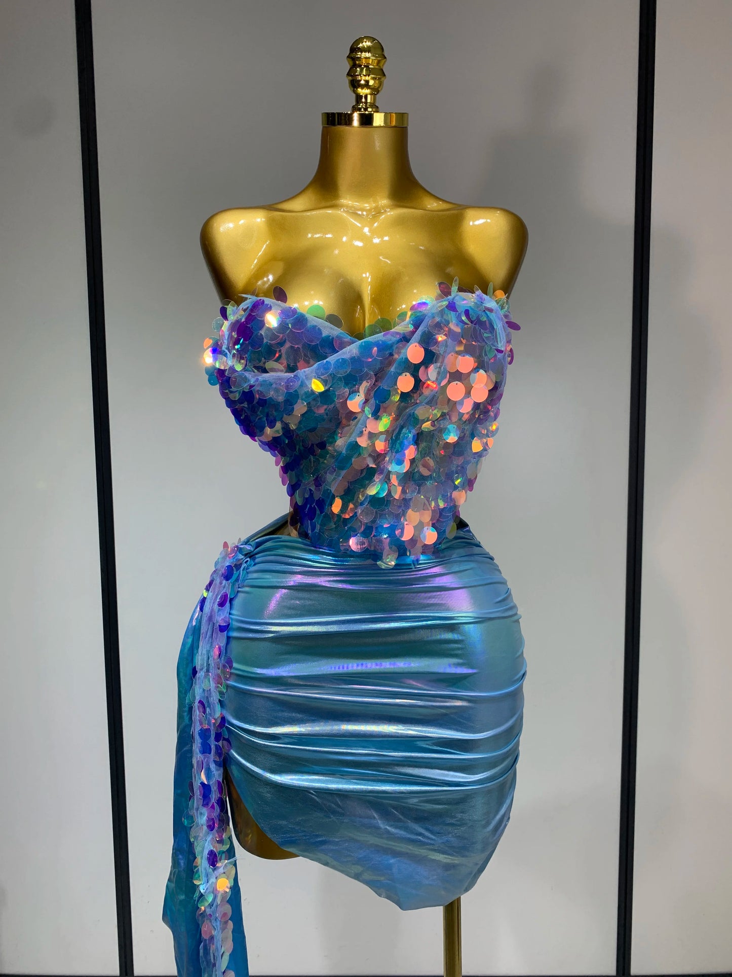 Sparkly Sequin Two Piece Sexy Strapless Backless Women's Evening Nightwear Dress