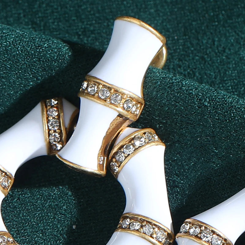 Vintage Drip Oil White Bamboo Women Geometric Hexagonal Designer Earrings