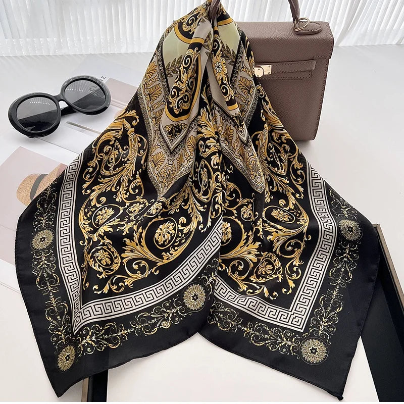 Women Silk Feeling Design Satin Square Scarf Wrap Shawl Scarves