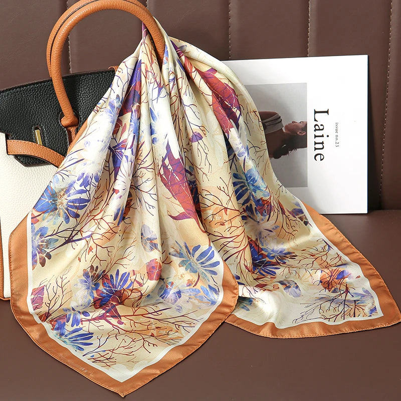 70cm Women Design Square Fashion Printed Satin Silk Scarf Scarves