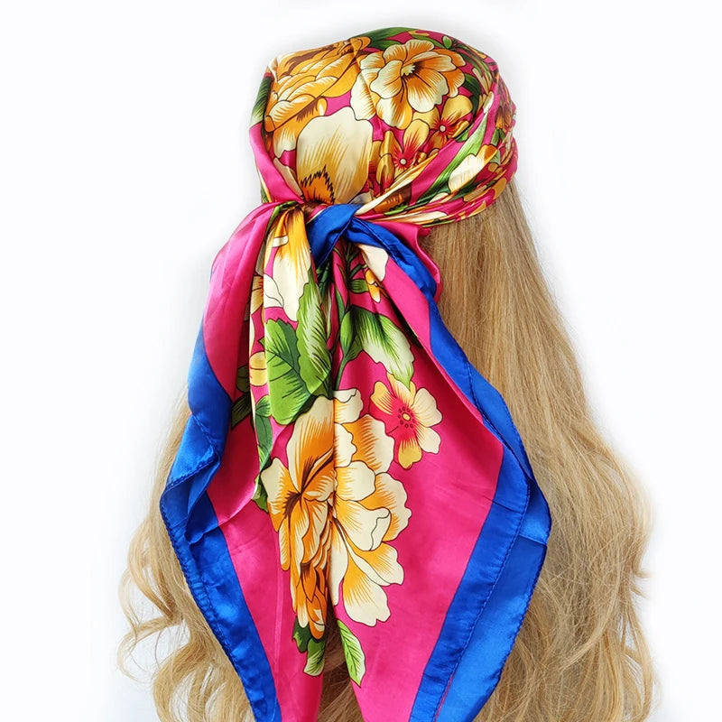 90cm Women Four Seasons Square Silk Satin Bandana Wrap Shawl Scarves Scarfs gk2
