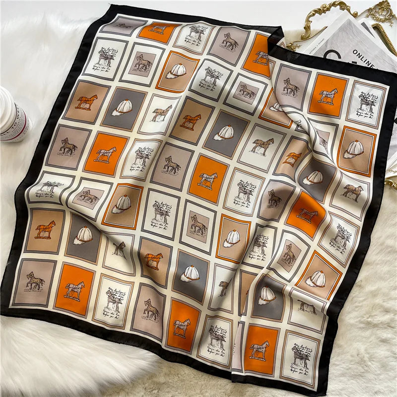 Women Fashion Silk Satin Cats Pets Printed Wrap Scarf Bandana Scarves