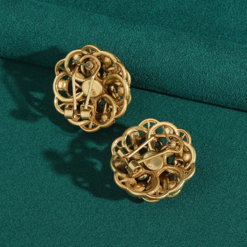 Vintage Antique Hollow Daisy Flower Rhinestones Studs Earrings