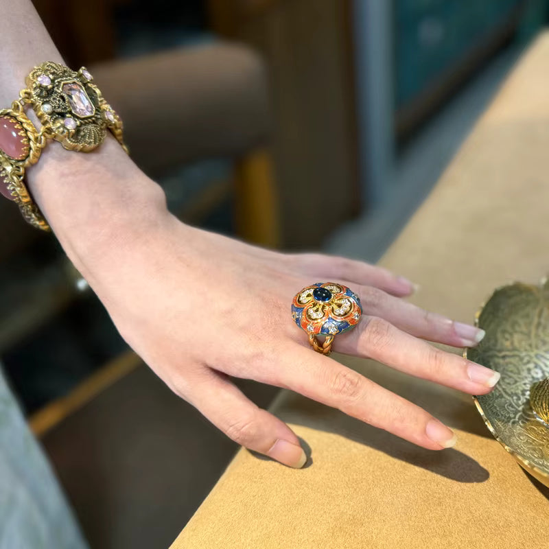 Women Hollowed Out Carvings Oval Enamel Dubai Gold Color Petal Pendant Necklace Earrings Rings