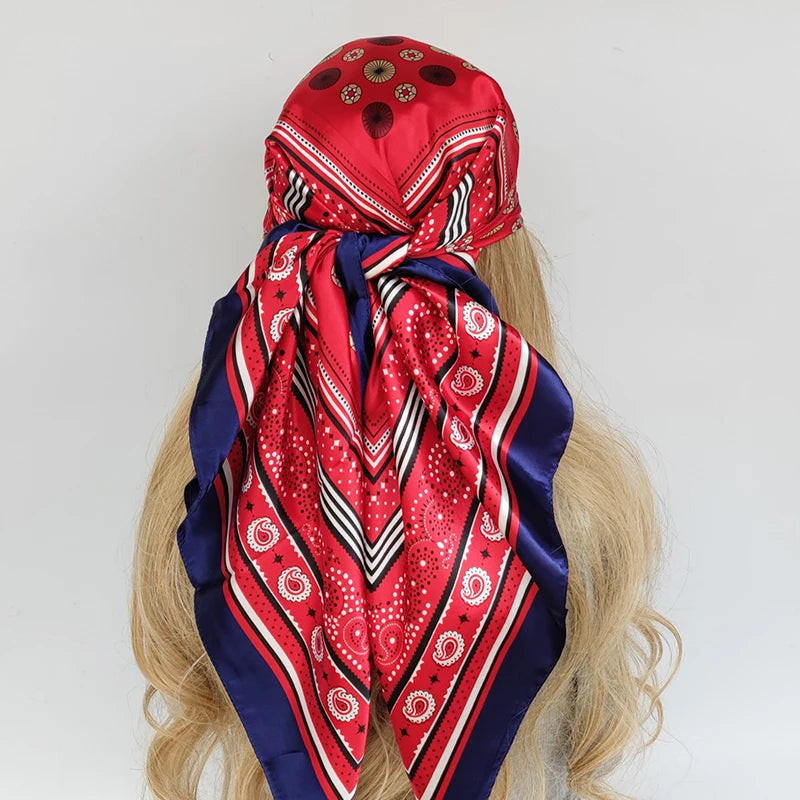 90cm Women Four Seasons Square Silk Satin Bandana Wrap Shawl Scarves Scarfs Spk7