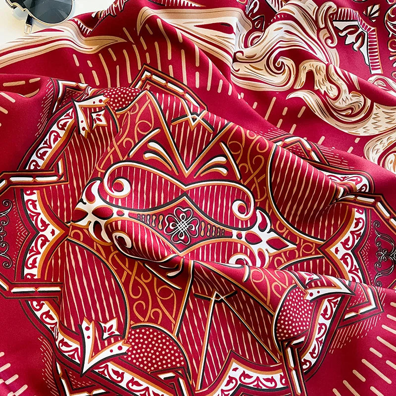 Women Design Print Twill Square Silk Scarf Wraps Bandana Scarves