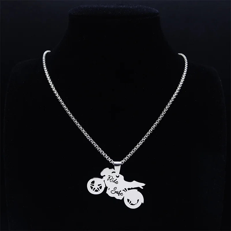Women Men Godfather Motor Bicycle Stainless Steel Silver Color Chain Necklace