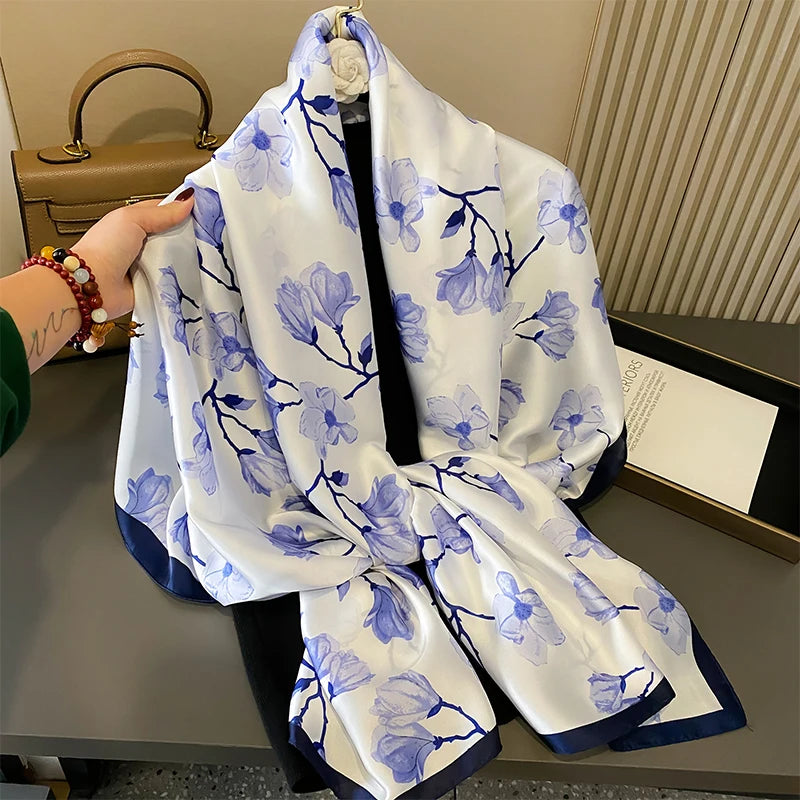Women Fashion Printed Shawls Wraps Soft Pashmina Bandana Silk Scarves