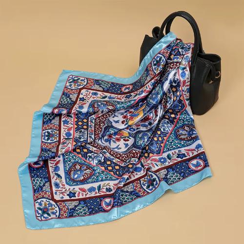 Women Fashion Silk Square Vintage Hijab Flower Prints Pashmina Bandana Scarves