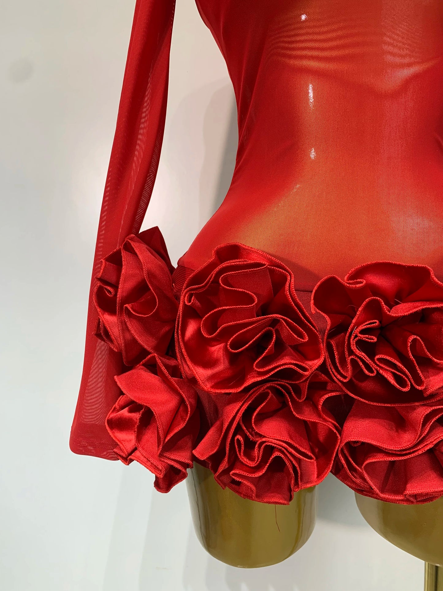 Sexy Mesh See through Stereoscopic Flowers White Red Mini Bandage Birthday Evening Party Dress