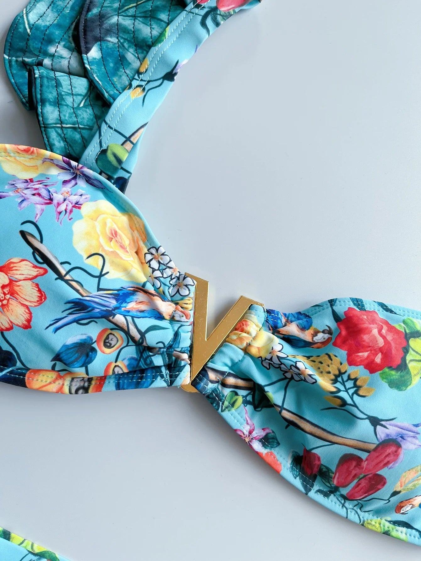 Two-Pieces Sexy Floral Push-Up Strappy Ruffles Bandage Bikini Swimsuit Swimwear Bathing Suit