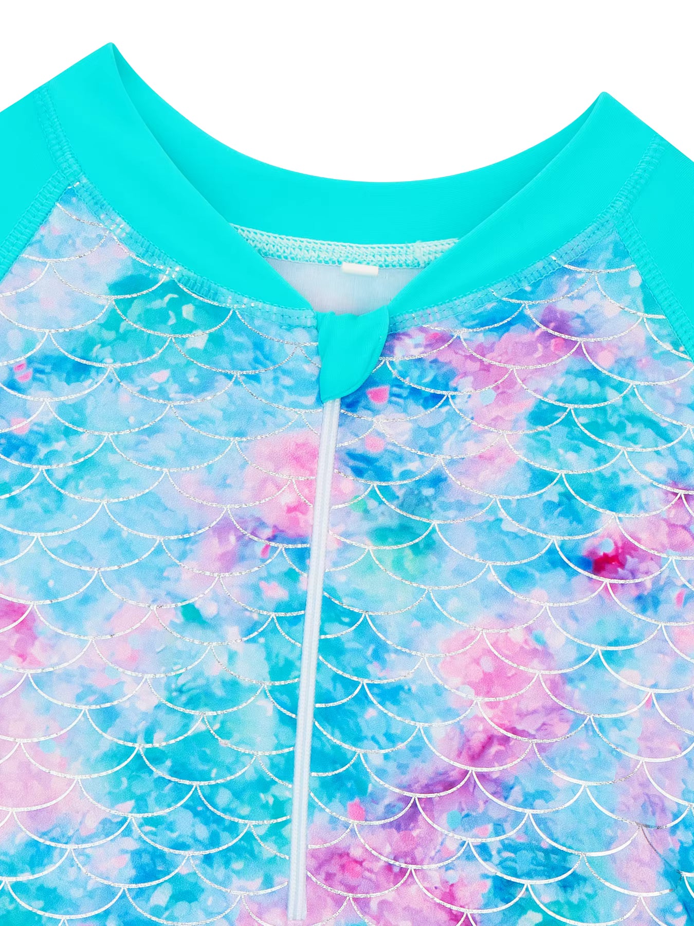 Kids Girls Short Sleeve Scale Print Zipper Beach Skirt Bikini Briefs Swimwear