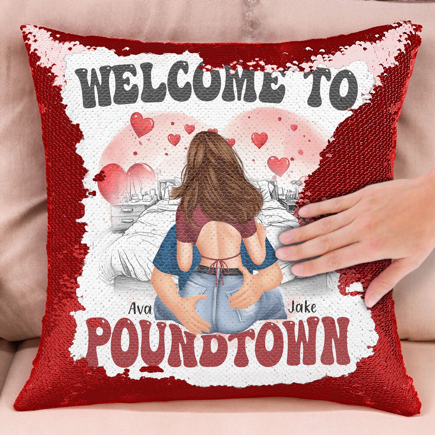 Welcome To Pound Town - Gift For Boyfriends, Girlfriends, Couple - Custom Sequin Pillow