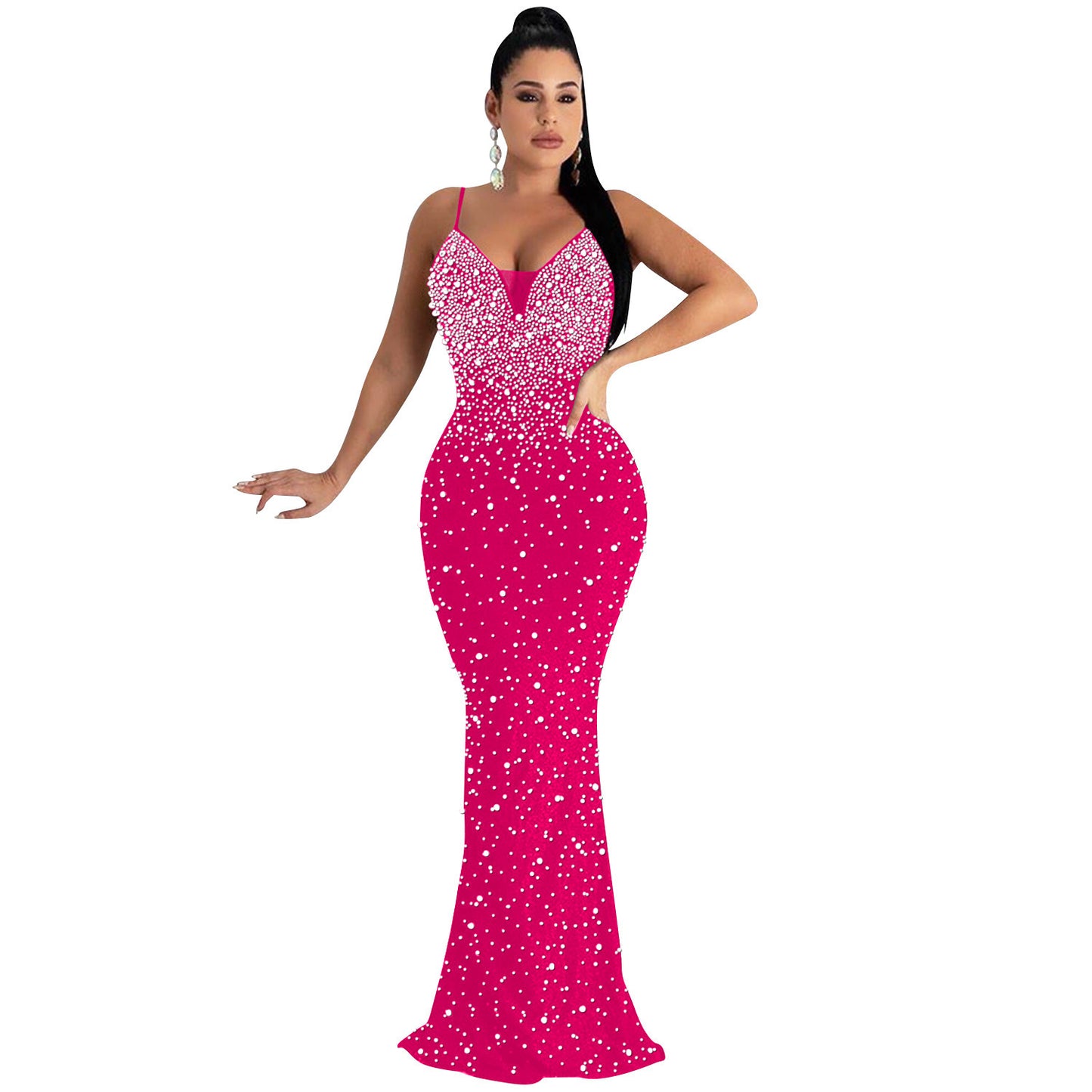 Sexy Fashion Night Club Hot-drilled Beaded Suspender Party Dress