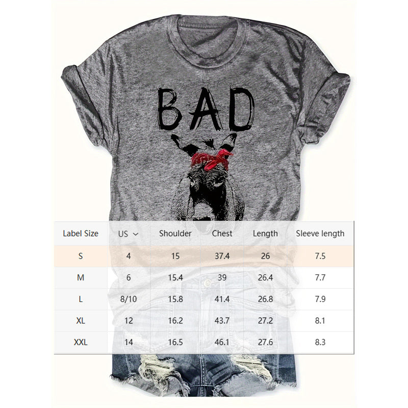 Bad Horse Women Print Short Sleeve T-Shirt Round Neck Tops Tees
