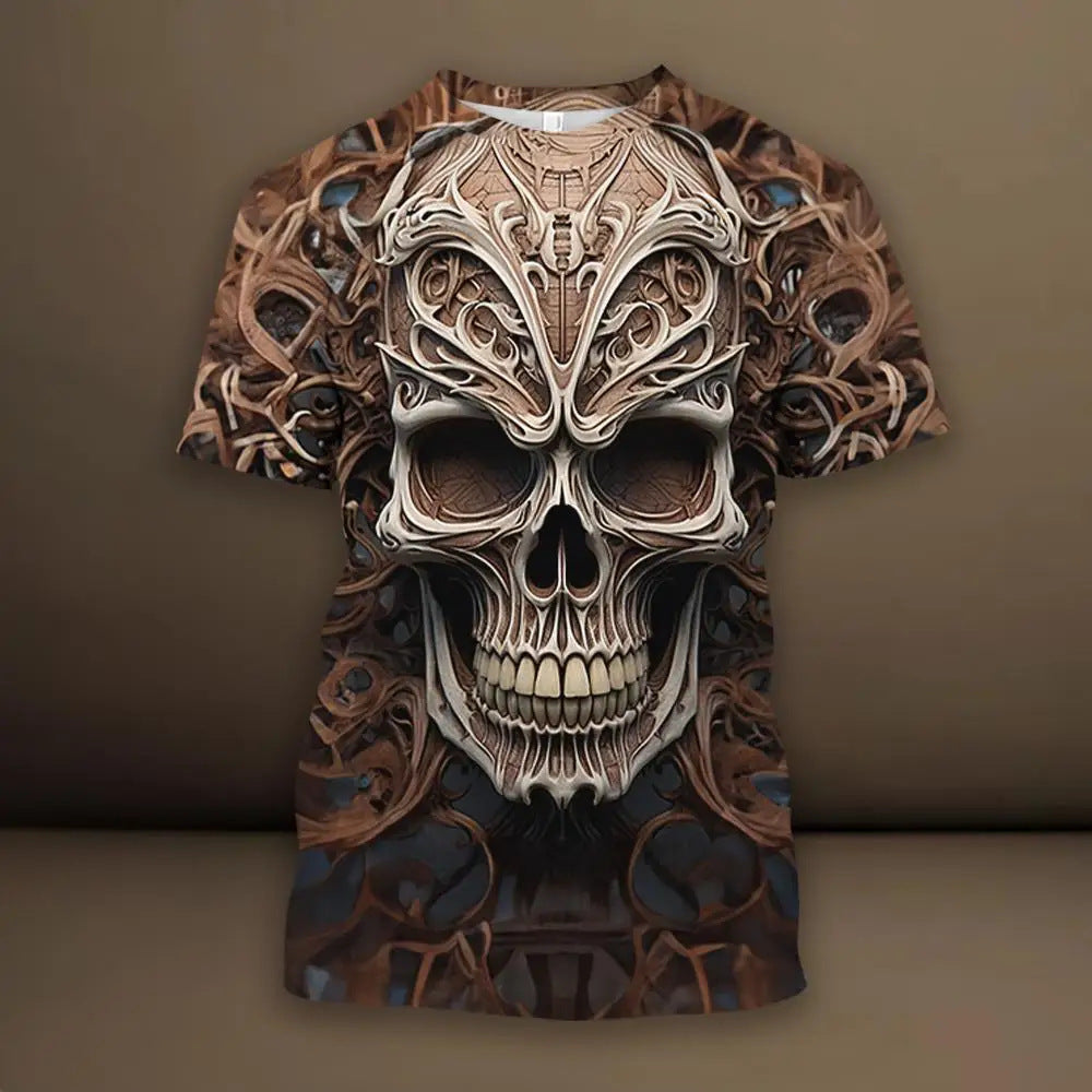 Men's 3D Skull Printed Hip Hop Trendy Tops Tees T-shirt