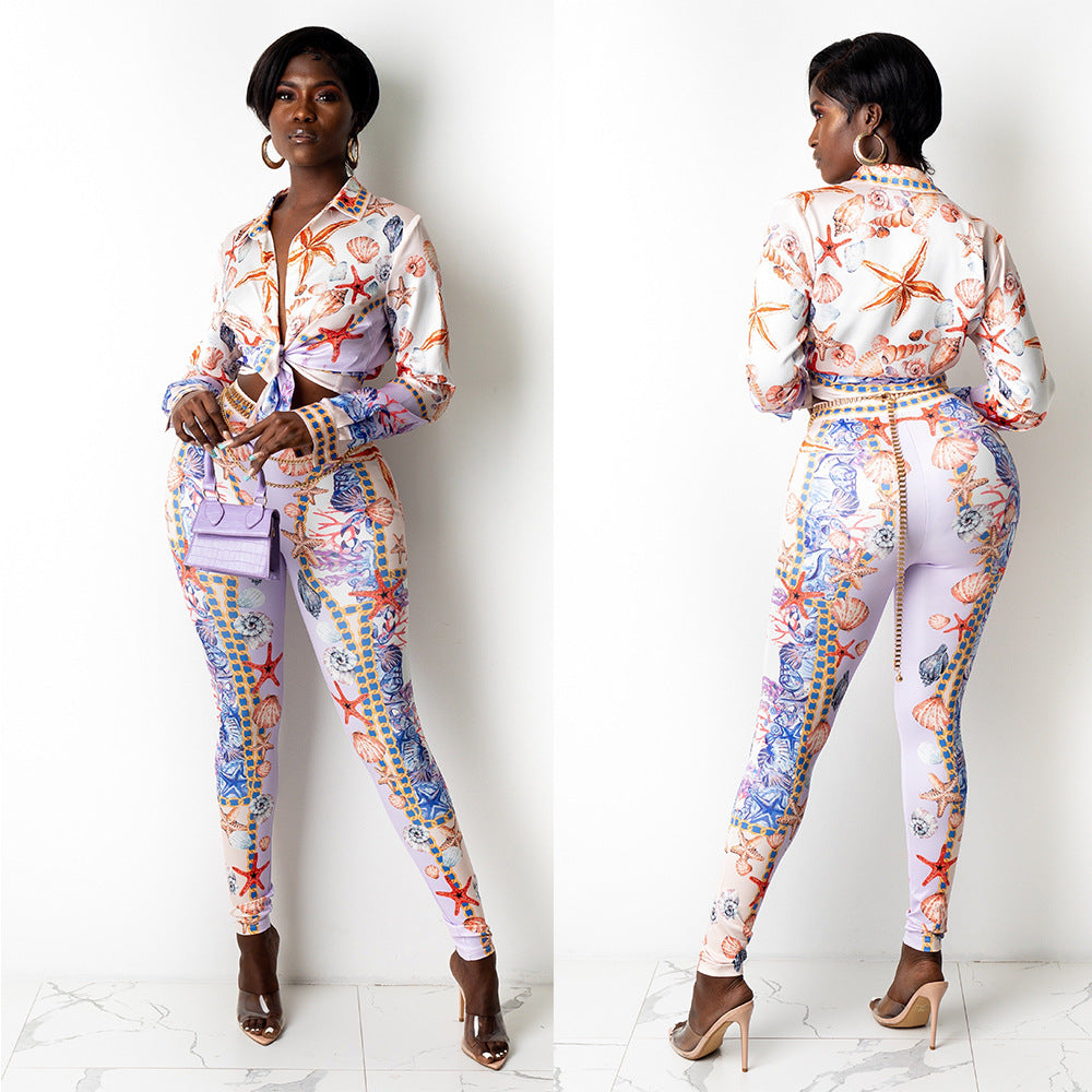Sexy Digital Printing Fashion Club Party Tops Trouser Pant Suit