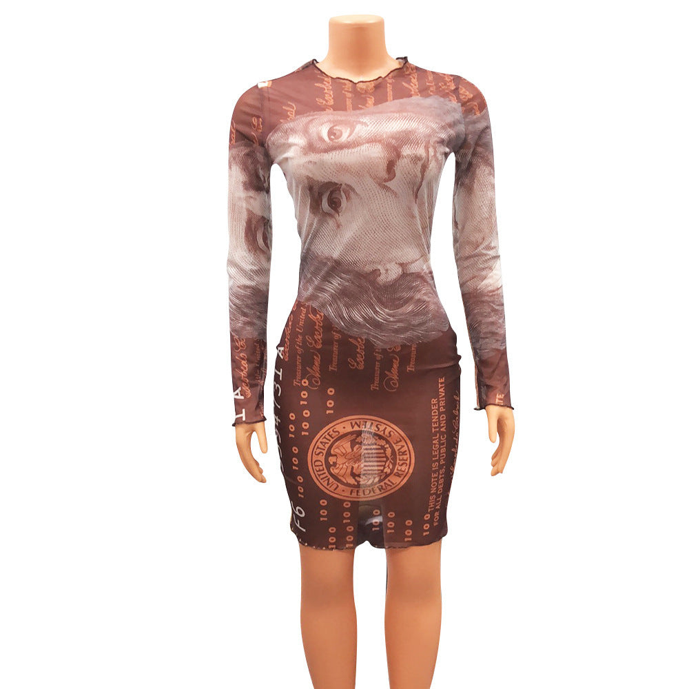 Sexy Mesh See-Through Long-Sleeved Night Party Dress
