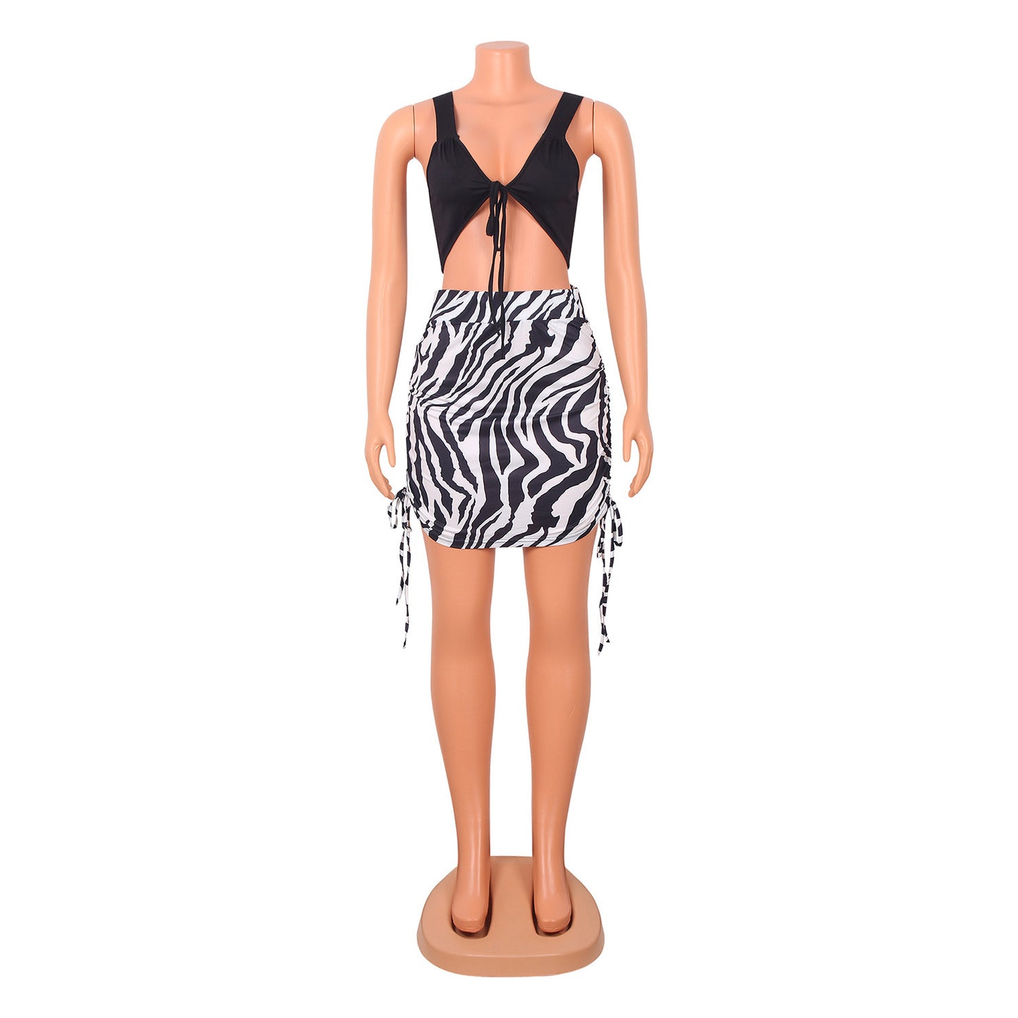 Sexy Color Matching Strappy Vest Print Ladies Two-Piece Tops + Bottom Suit