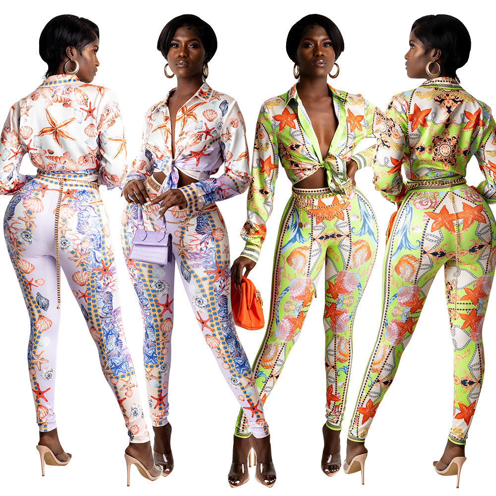 Sexy Digital Printing Fashion Club Party Tops Trouser Pant Suit