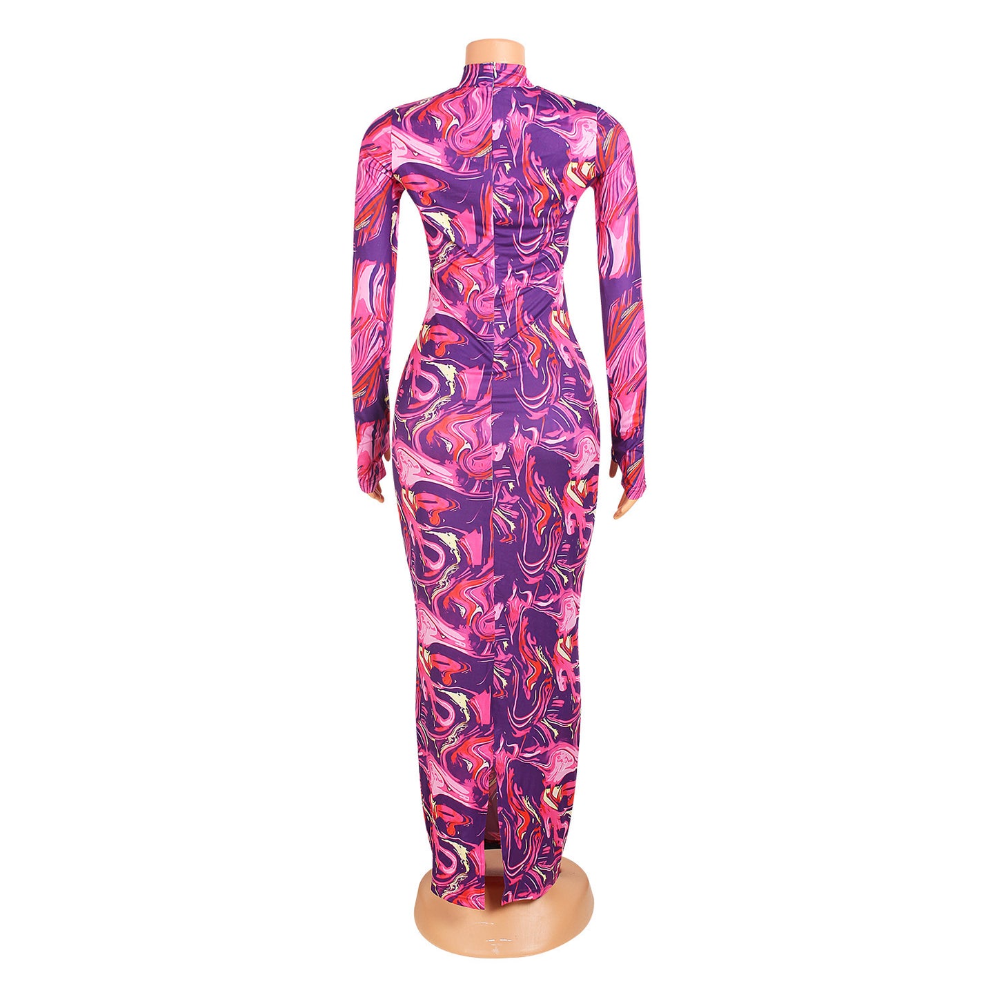 Women Long Sleeve Fashion Printed One Step Party Night Skirt Dress