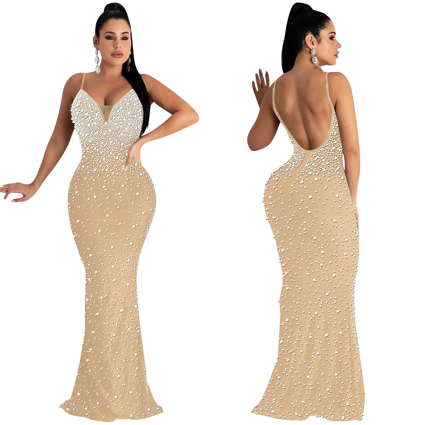 Sexy Fashion Night Club Hot-drilled Beaded Suspender Party Dress