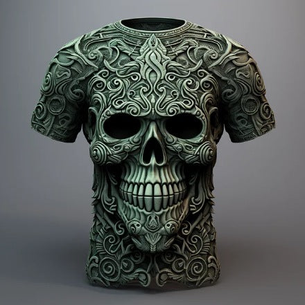 Men's 3D Skull Printed Hip Hop Trendy Tops Tees T-shirt
