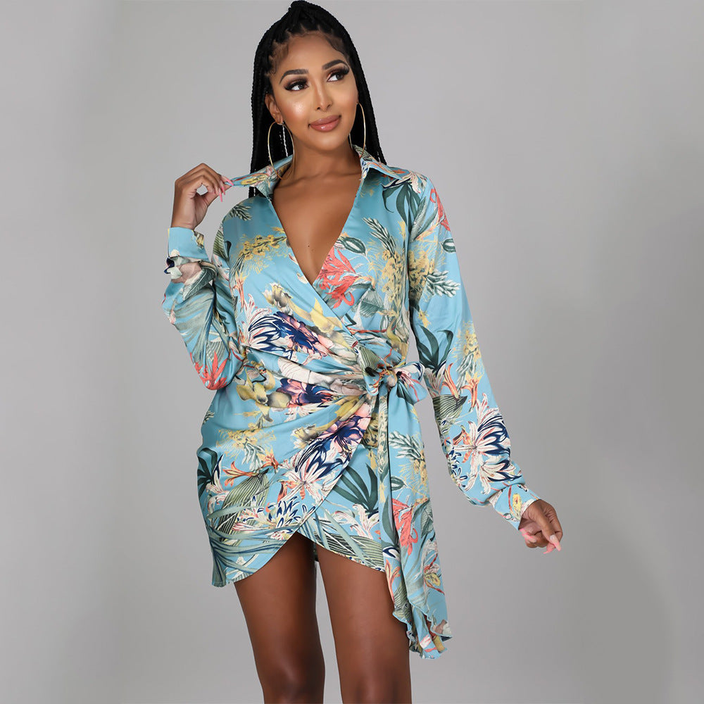 Sexy Women Fashion Print Long Sleeve Night Pary Dress