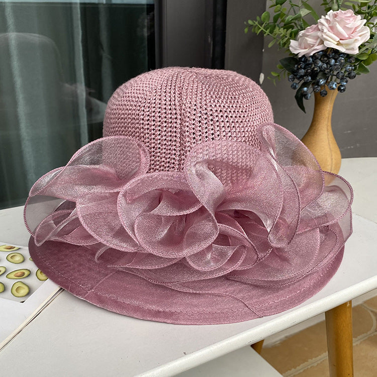 Women Sunscreen Splicing Wedding Travel Church Dress Sun Hat