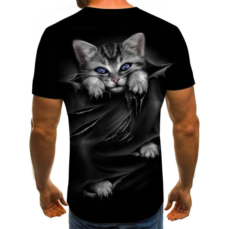 Men Animal Cat 3D Digital Printing Short-sleeved T-shirt Tops Tees