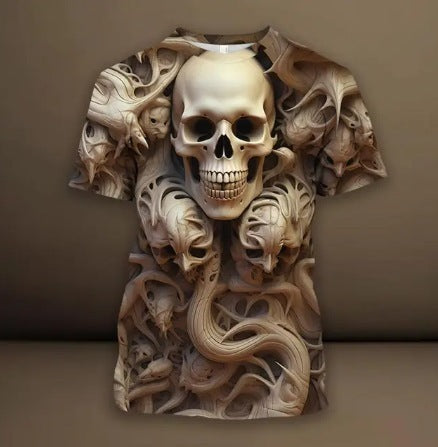 Men's 3D Skull Printed Hip Hop Trendy Tops Tees T-shirt