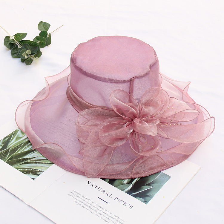 Women's Cool Retro Flower Mesh Sun Organza Church Dress Hat