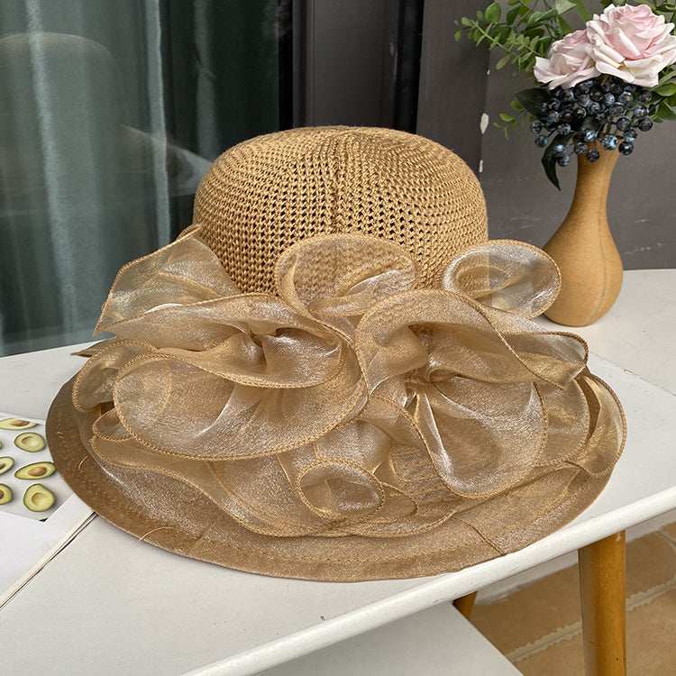 Women Sunscreen Splicing Wedding Travel Church Dress Sun Hat