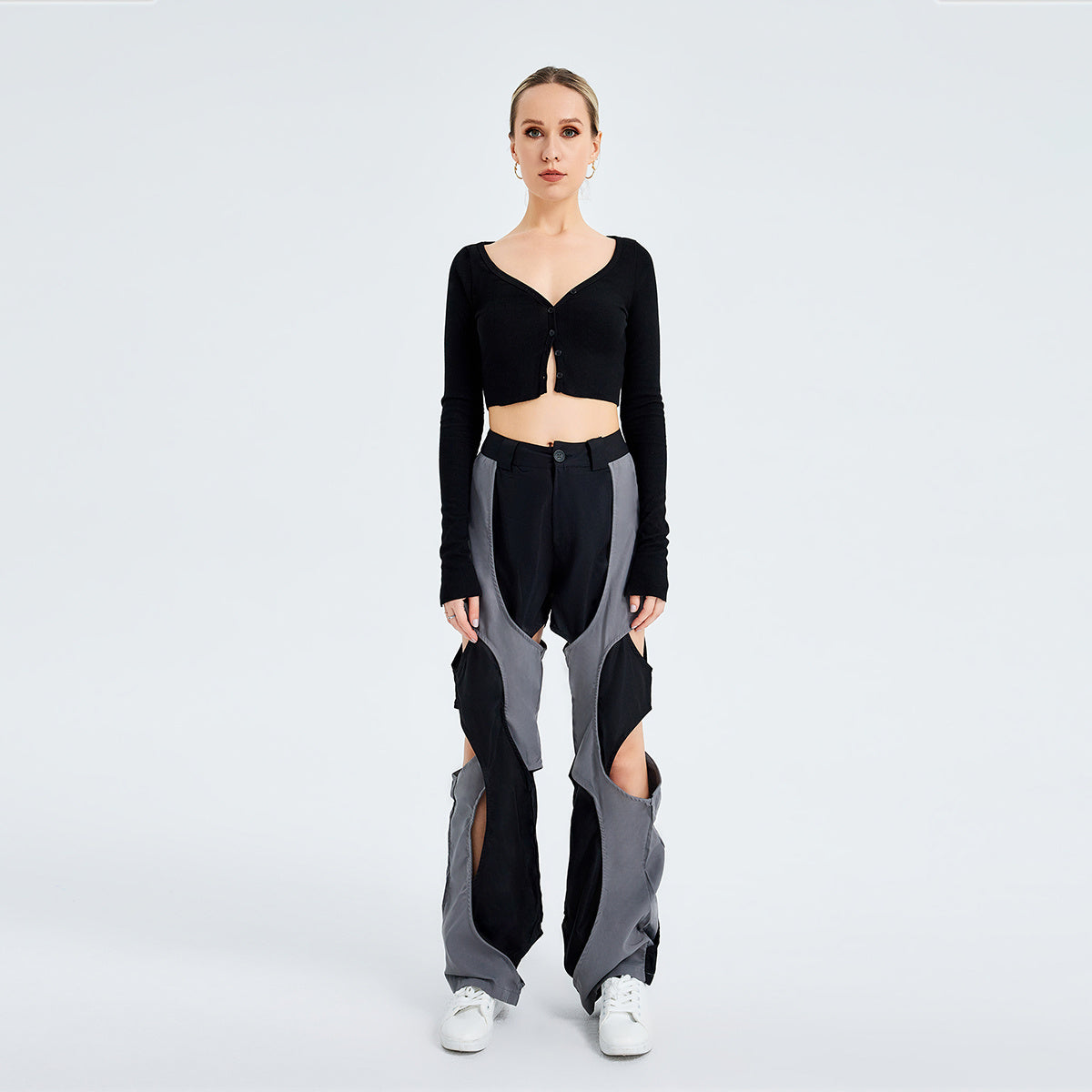 Women Fashion Solid Color V-neck Knitted Tops T-Shirt