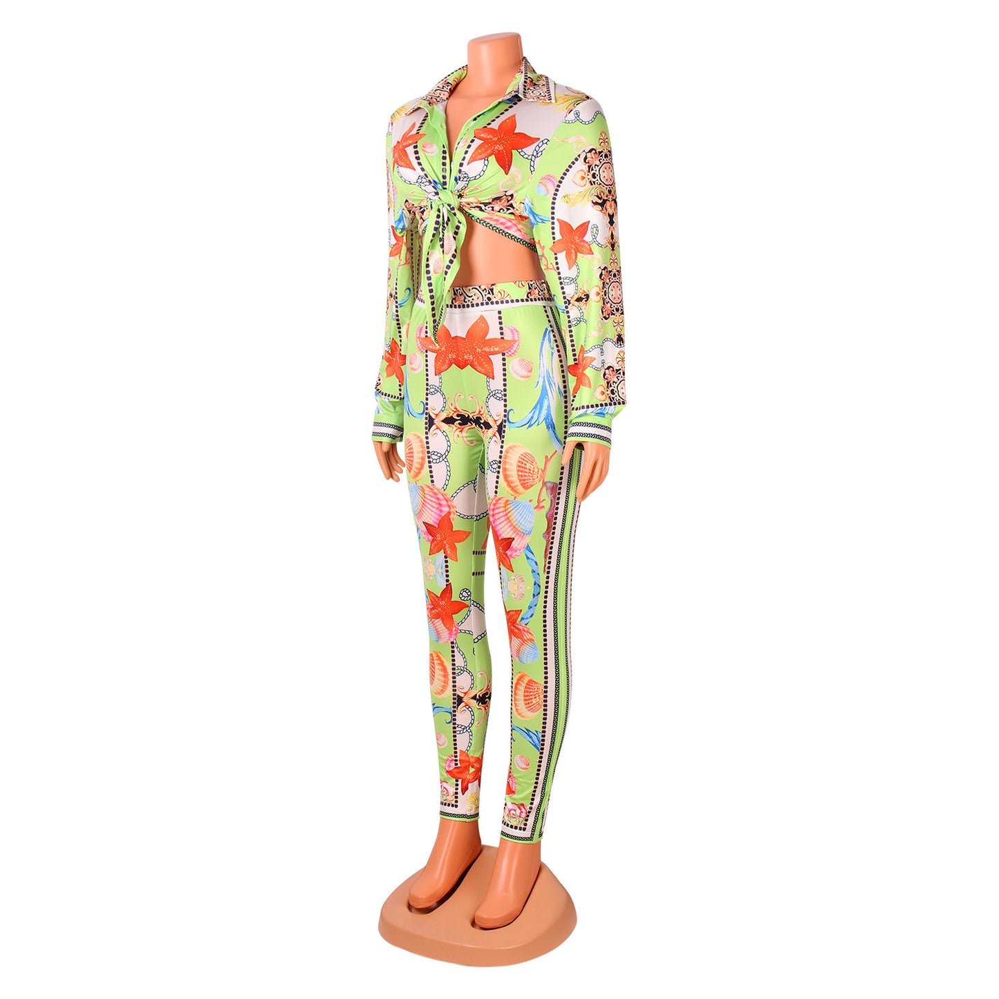 Sexy Digital Printing Fashion Club Party Tops Trouser Pant Suit