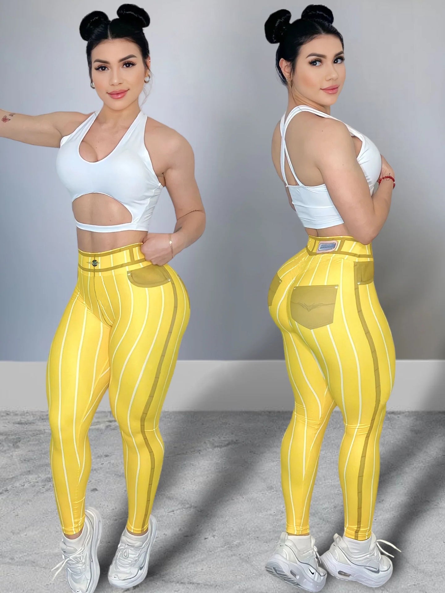 Sexy Denim Line Printing High Waist Yoga Leggings Pants