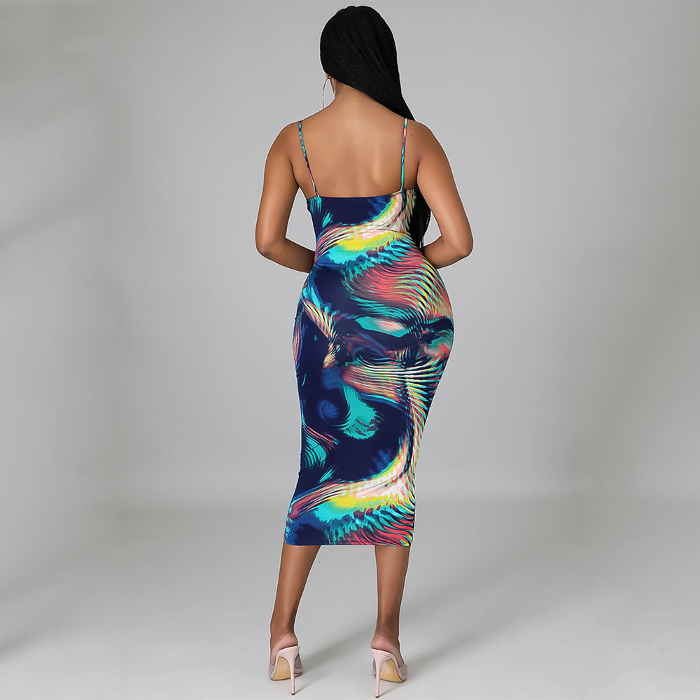Fashion Sexy Prints Suspender Night Club Party Dress