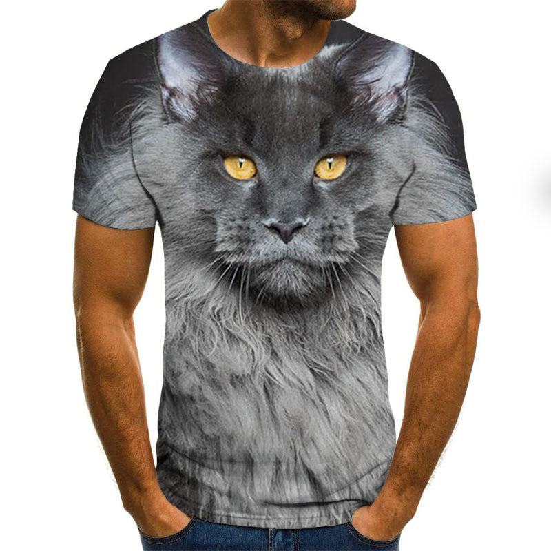Men Animal Cat 3D Digital Printing Short-sleeved T-shirt Tops Tees