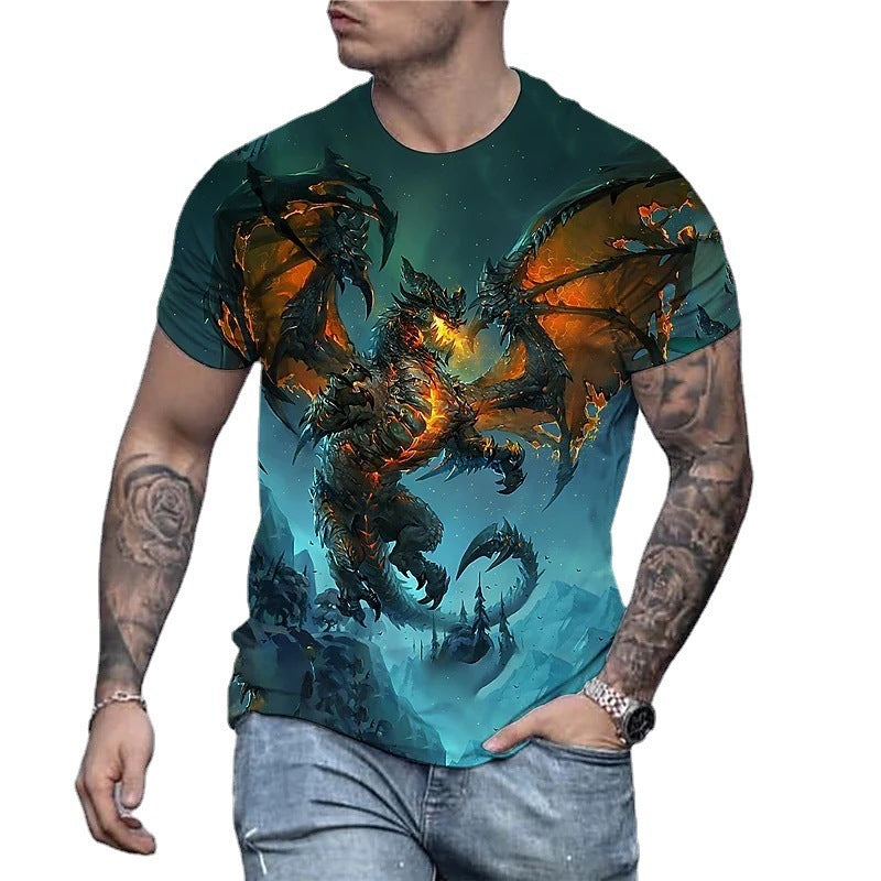 3D Animal Dragon Digital Prints Men's Short Sleeve Tops Shirt Tees