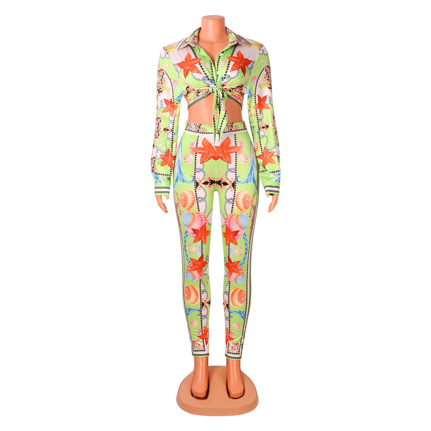 Sexy Digital Printing Fashion Club Party Tops Trouser Pant Suit