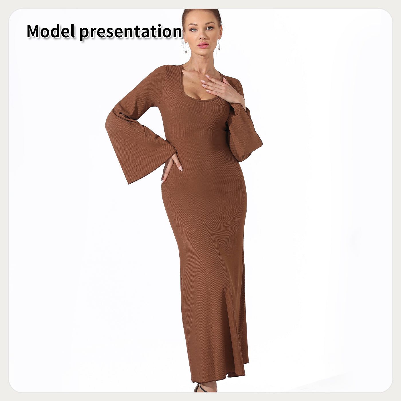 Women Fashion Simple Solid Color Long Party Dress