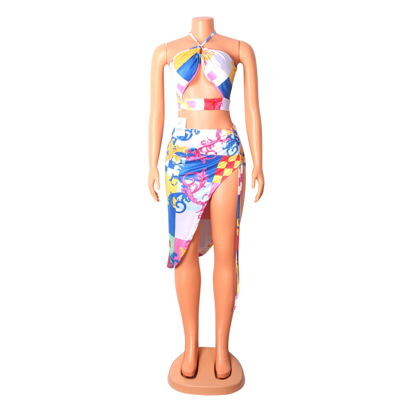 Two-piece Sexy Nightclub Irregular Short Skirt with Wrapped Chest + Halter Tops